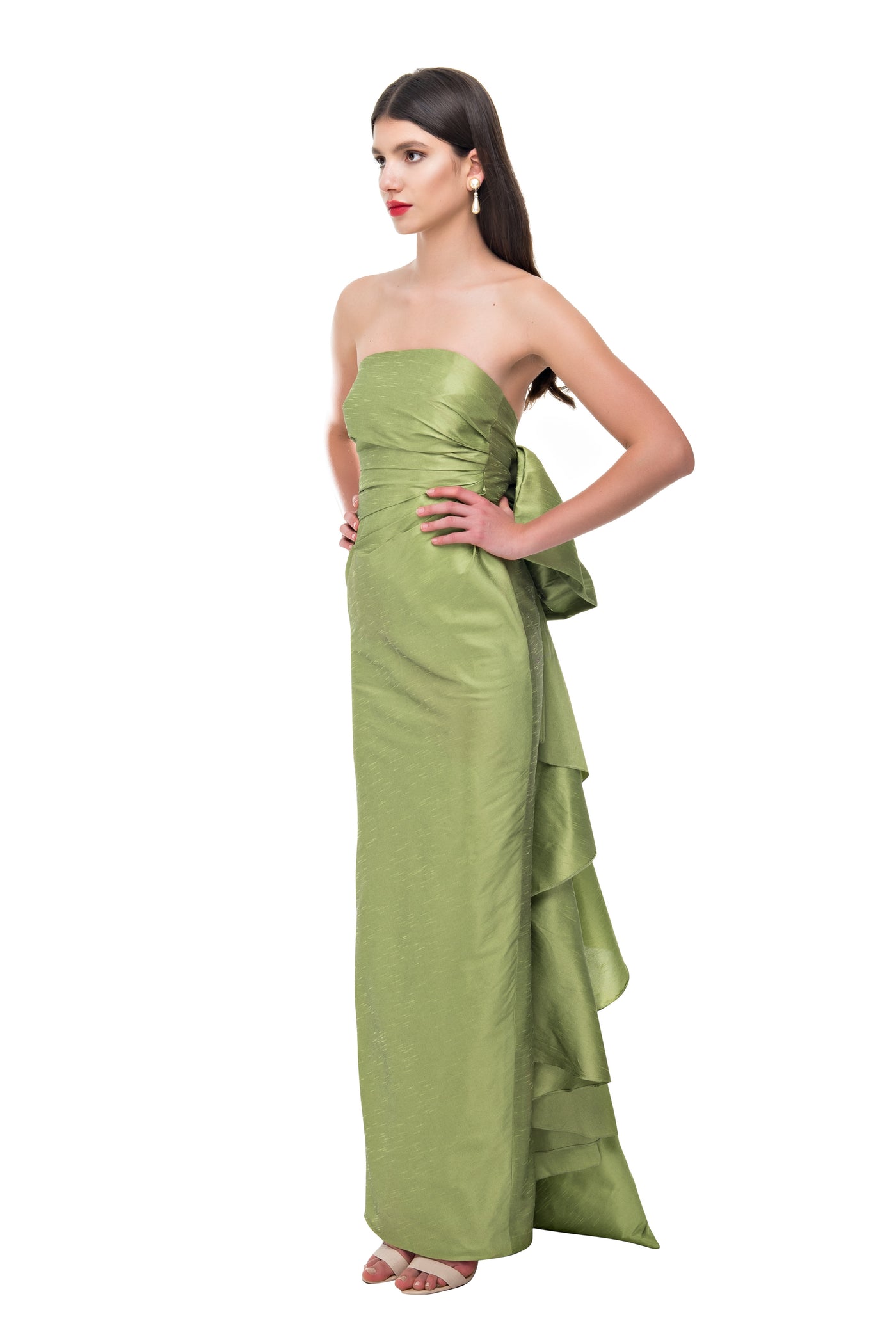 Olive Back Bow Pencil Gown