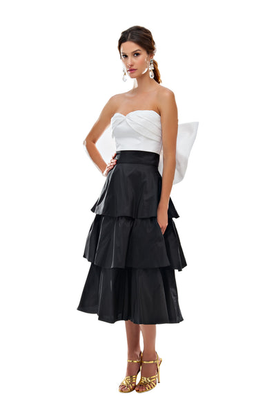 Black Taffeta Ruffle Midi Skirt