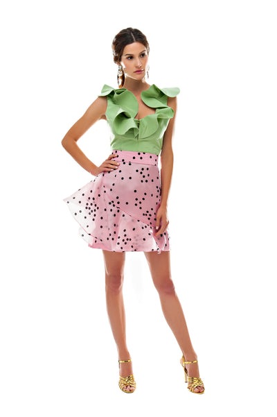 Pink Polka Mini Ruffle Skirt