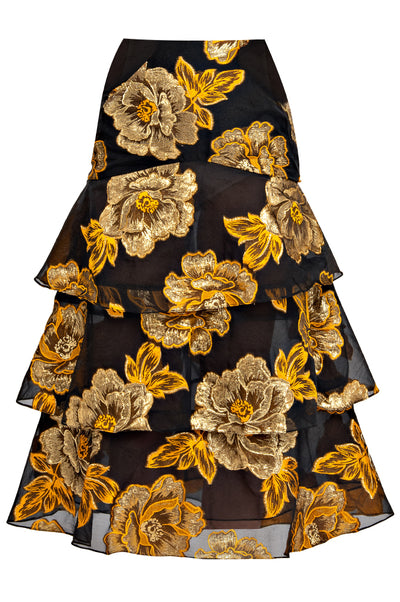 Yellow Roses Ruffle Skirt