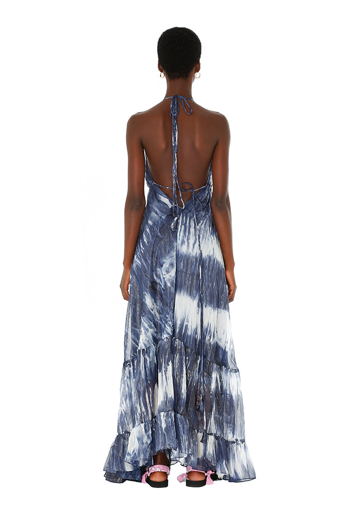 Blue Tie Dye Halter Dress Blue Tie Dye Halter Dress