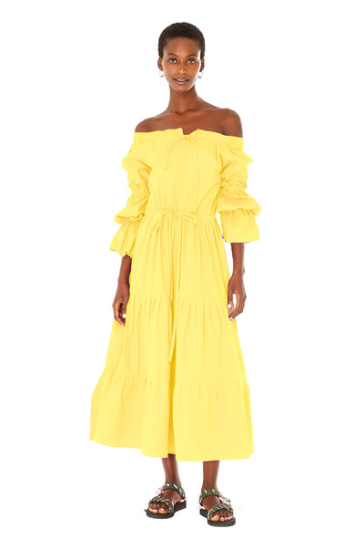 Yellow Poplin Off Shoulder Dress