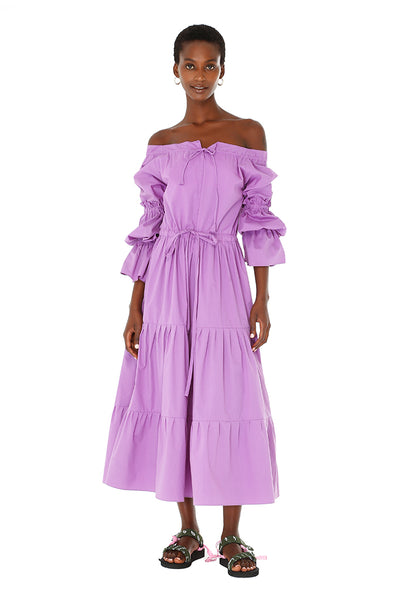 Purple Poplin Off Shoulder Dress