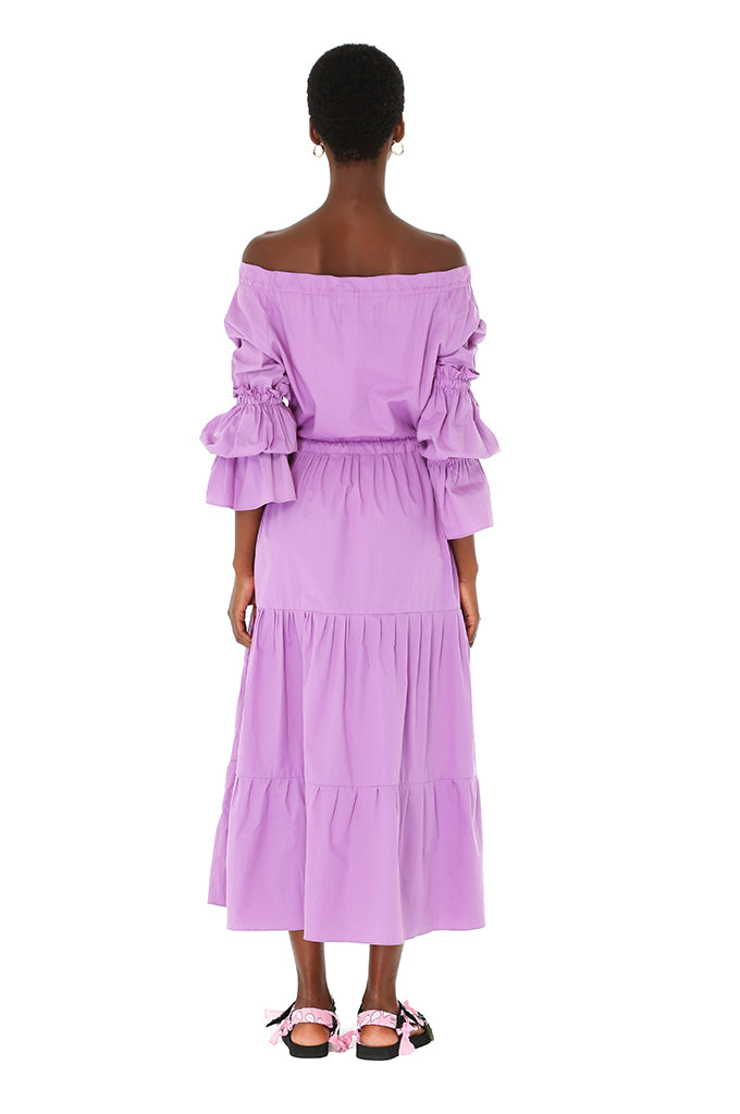 Purple Poplin Off Shoulder Dress