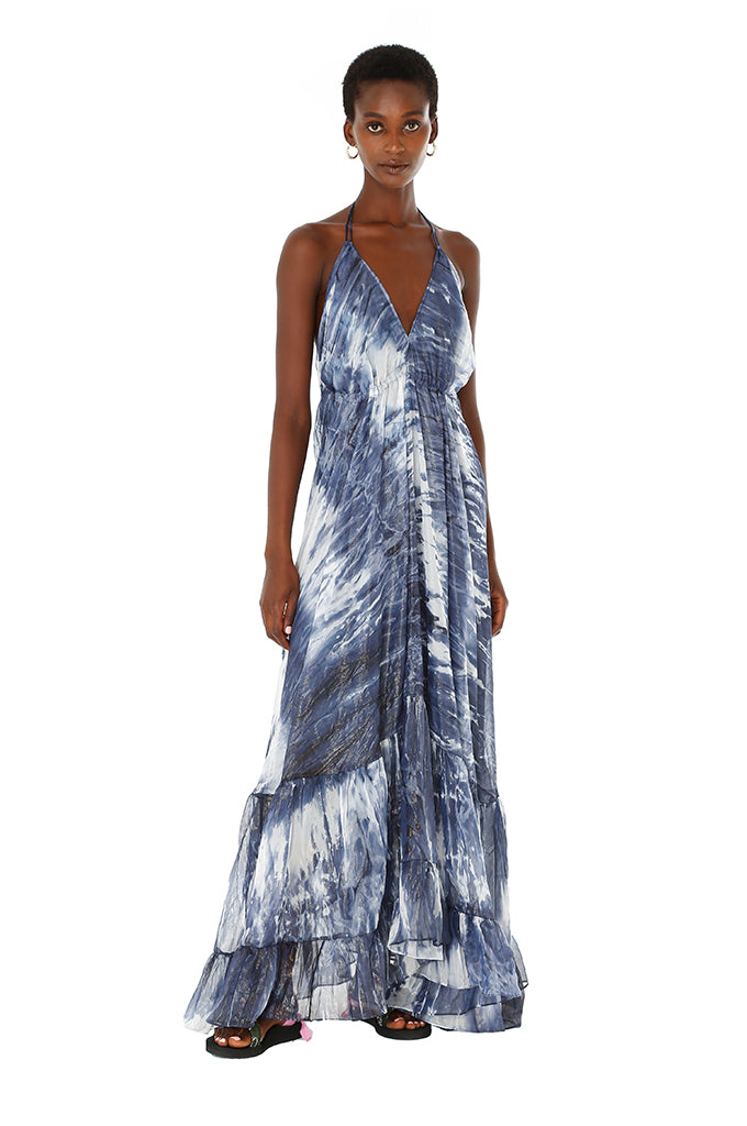 Blue Tie Dye Halter Dress