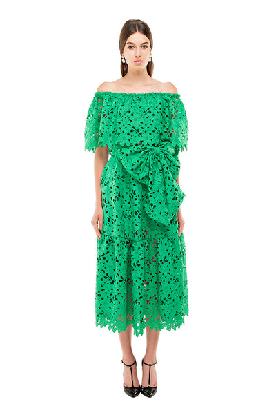 Green Lace Off Shoulder Dress
